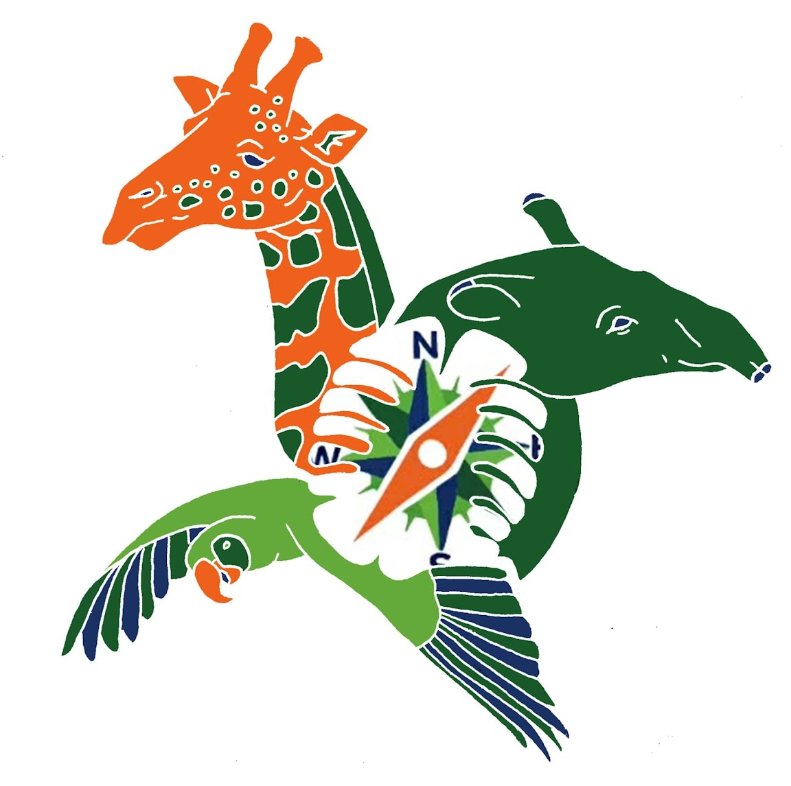 Caminals — giraffe, tapir and parrot compass